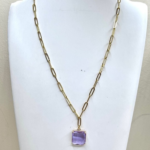 NEW Necklace Purple Amethyst Faceted Glass Paperclip Chain 16" 18" 20" MA07 - Picture 3 of 5
